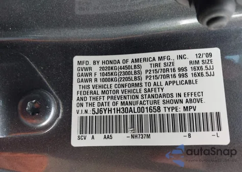 2010 Honda Element Lx from USA, damaged, VIN 5J6YH1H30AL001658